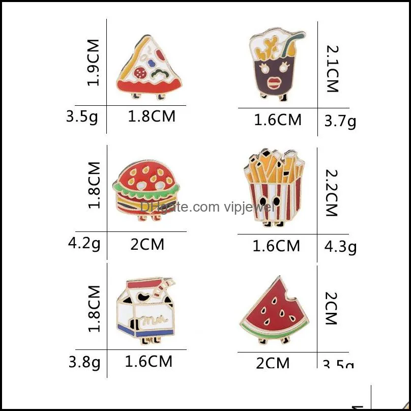 children cartoon enamel brooch pins watermelon milk burger cola french fries pizza creative lapel brooches for kid fashion jewelry