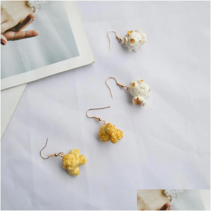 dangle chandelier delicious mini popcorn drop earrings resin funny food jewelry joker fashion vacation summer beach party