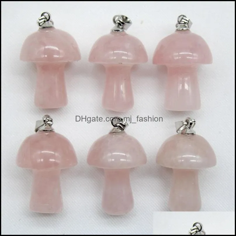 natural stone carved mushroom charms quartz crystal tiger eye hand pendant charms for diy jewelry making necklace