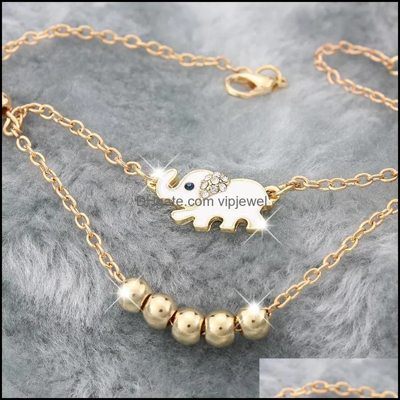 fashion elephant beads anklet for women girls gift gold color wholesale cute animal summer jewelry foot ankle chains d941la