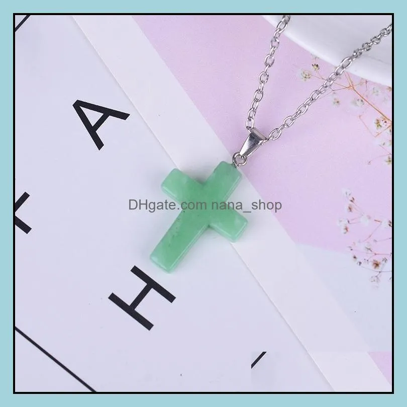 fashion silver plated coss crystal necklace opal turquoise natural stone druzy necklaces jewelry stainless steel chain necklace