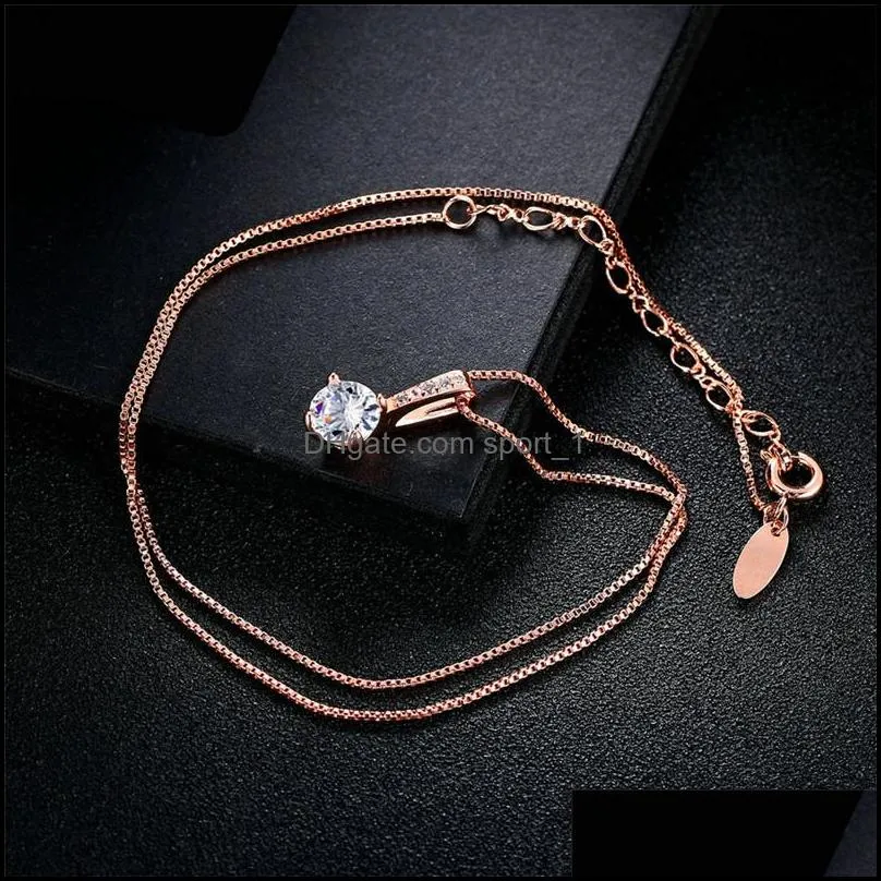 2019 arrival rose gold silver round cut cubic zirconia pendant necklace for women crystal fashion wedding jewelry gift