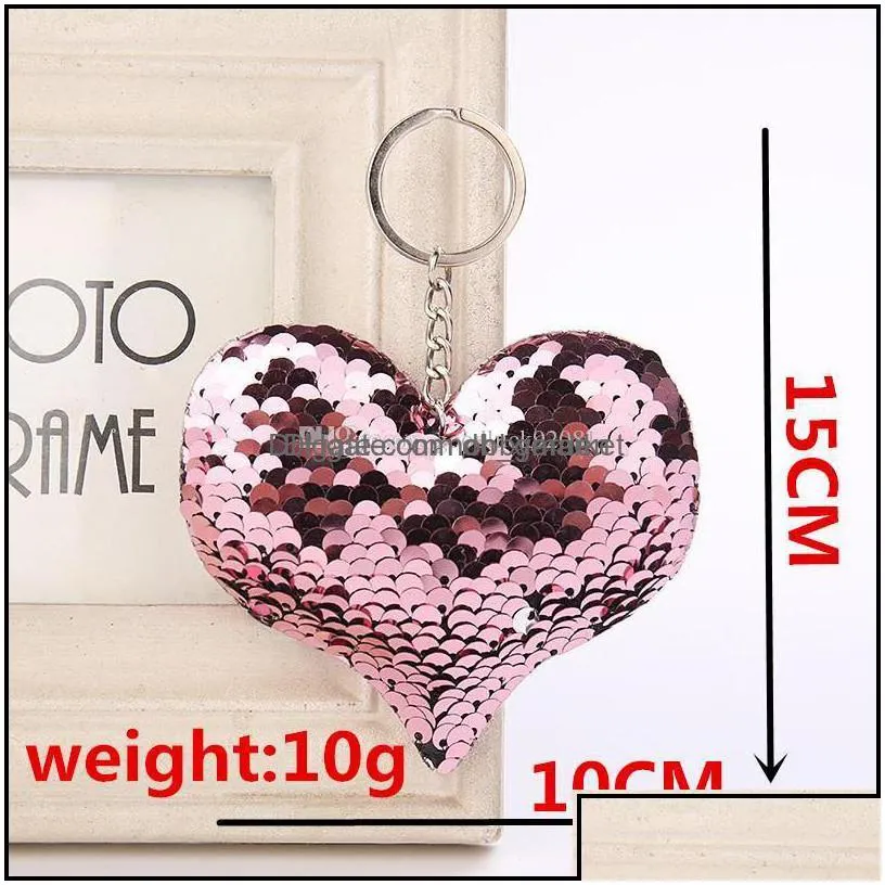 key rings jewelry sequins heart chain real leather keychain car ring gift drop delivery 2021 ti9ou