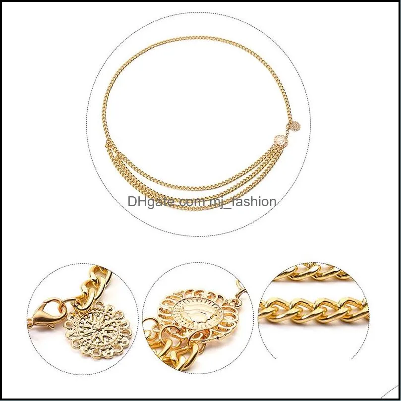 women fashion belt hip high waist belly chains gold silver narrow metal chunky fringes crystal diamond chain