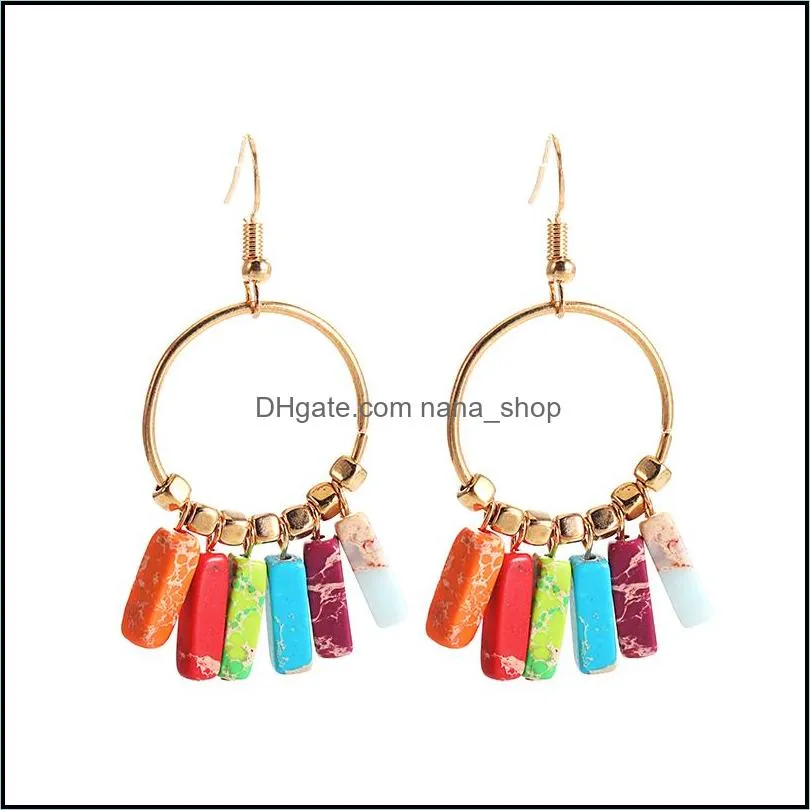 boho high quality colorful narural stone ball dangle earring for women elegant gold alloy beads drop earring party wedding jeweley