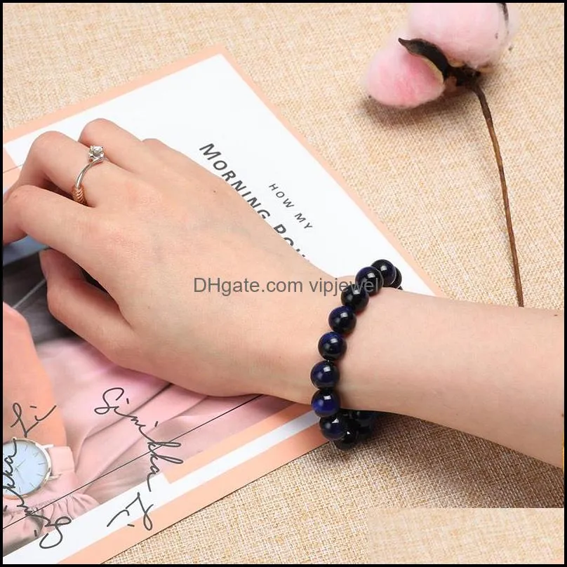 2019 6mm 10mm blue tiger eye natural stone beads bracelet for women men handmade adjustable size braided bracelet fashion jewelry