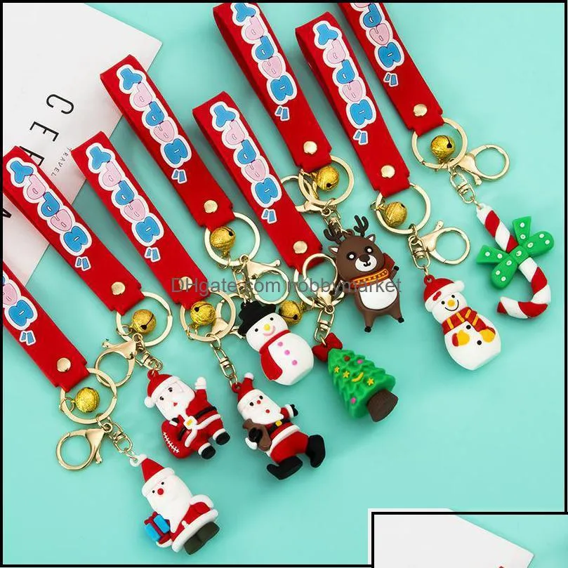 key rings jewelry christmas series soft rubber keychain cartoon santa claus snowman elk stereo pendant bag gift drop delivery 2021