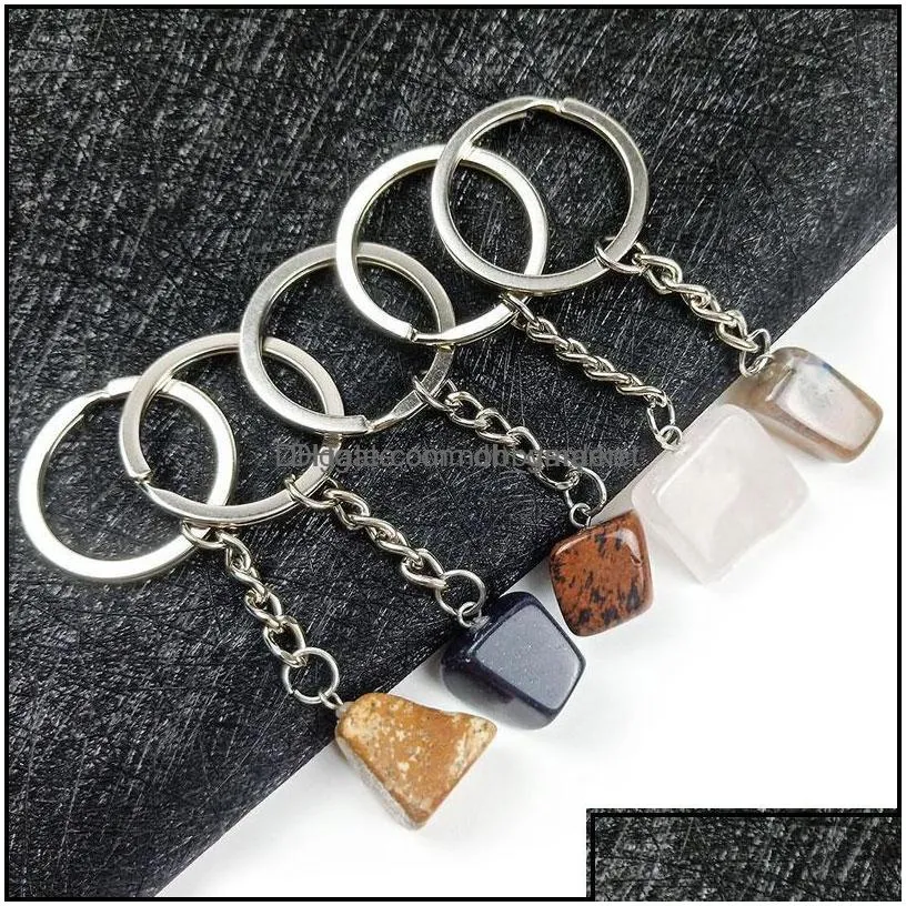 key rings jewelry irregar natural crystal stone pendant keychains for women men lover bag car decor fashion accessories drop delivery 2021