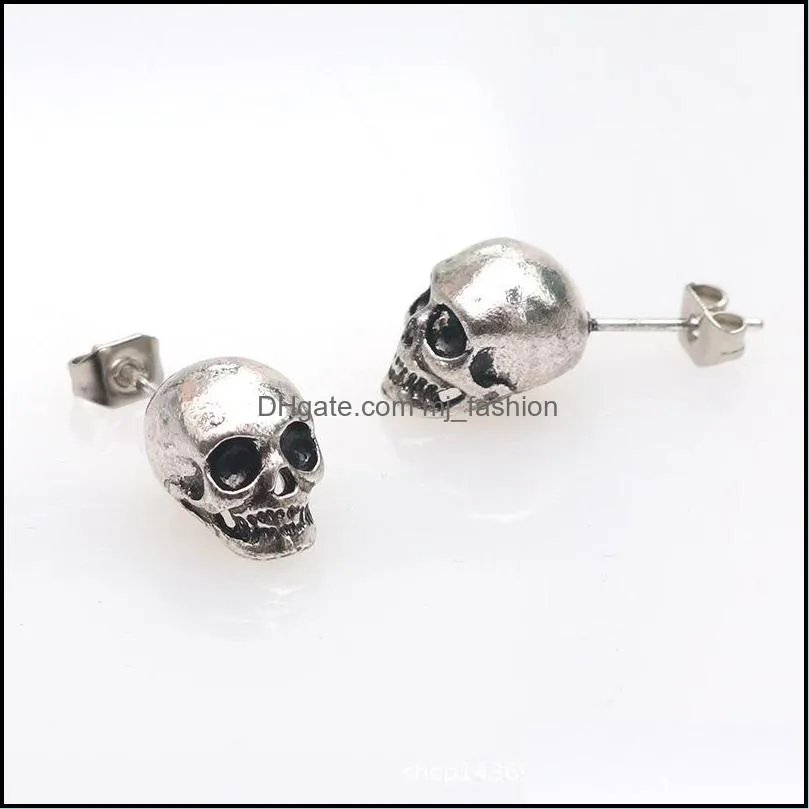 hip hop punk rock men women retro skull stud earrings couple party decoration earrings halloween gift wholesale 1 pair