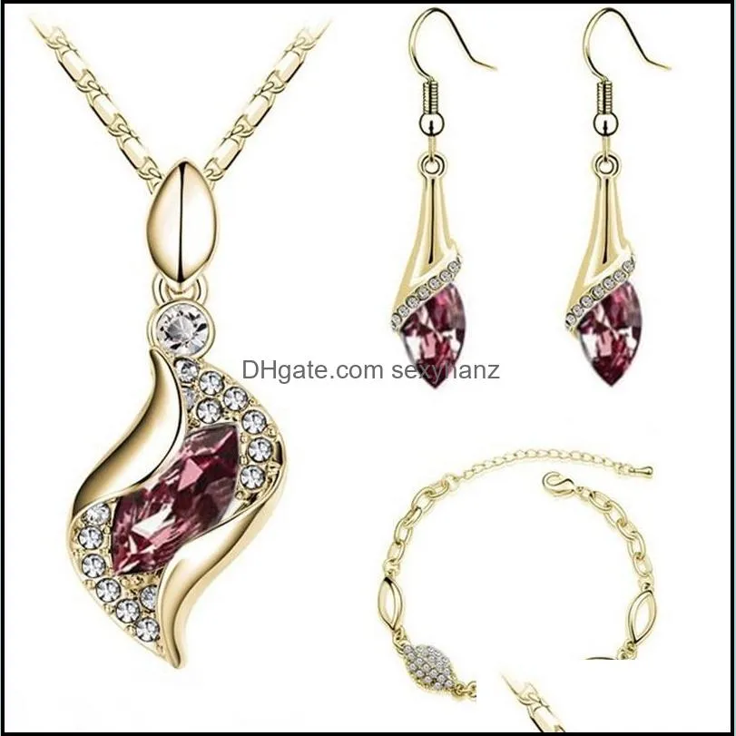rhinestone bracelet earrings necklace gold plated austria crystal angel elf jewelry sets for women girls fashion design jewellery