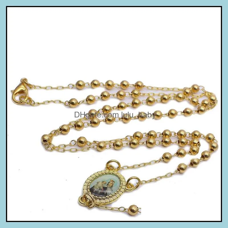 religious prayer beads necklace gold plated jesus cross necklaces rosary jewelry for women men classic long pendant chains