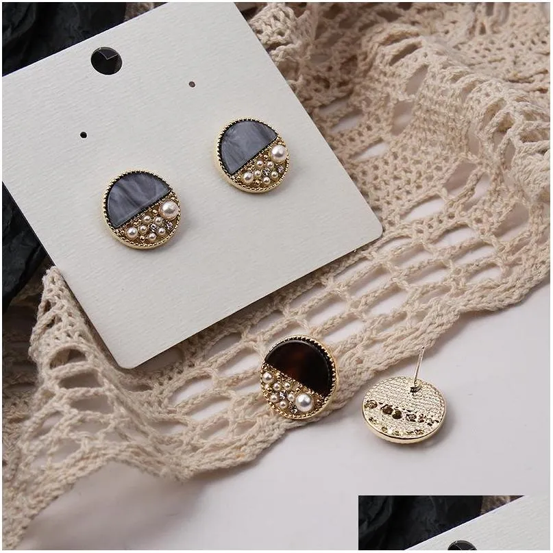 fashion jewelry retro earrings cabinet drip oil half round pearl rhisntone stud earrings