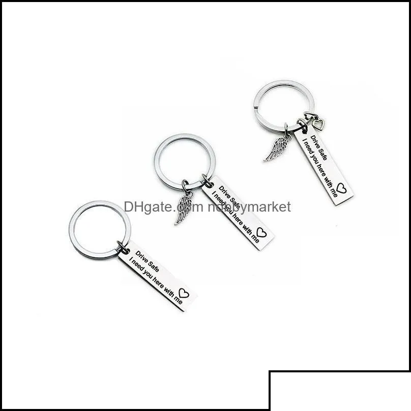 key rings jewelry sier wings drive safe i need you here with me personality keychain creative special trends pretty drop delivery 2021