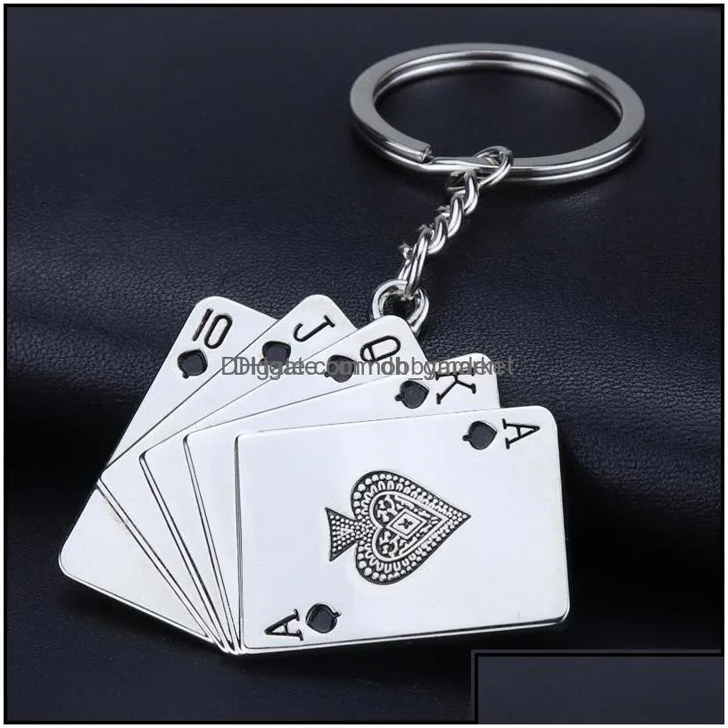 key rings jewelry metal royal flush poker playing card ring red black keychain bag hanging fashion will and sandy 2022 drop delivery 2021