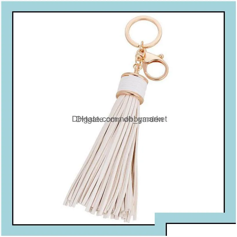 key rings jewelry simple luxury pu leather tassels chain women keychain bag pendant alloy car ring holder retro llavero drop delivery 2021