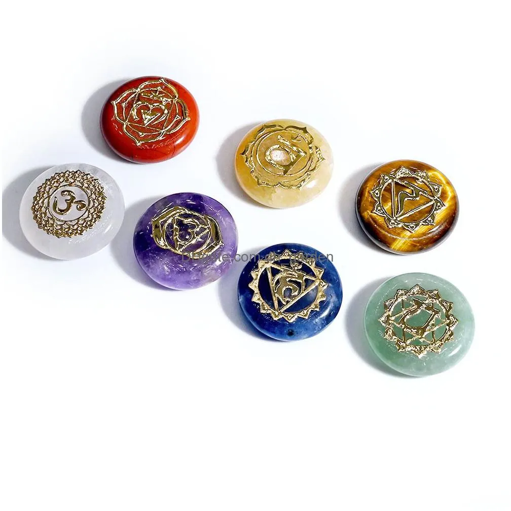 natural crystal seven color stone 18mm round piece yoga symbol beads ornament craft amethyst topaz bag set
