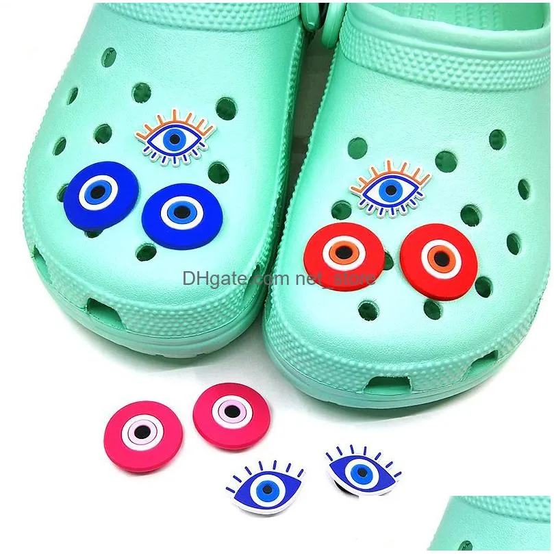 20pcs/set evil eyes style pattern croc charms 2d soft pvc shoe buckles accessories clog shoe charm decorations fit children kids sandals