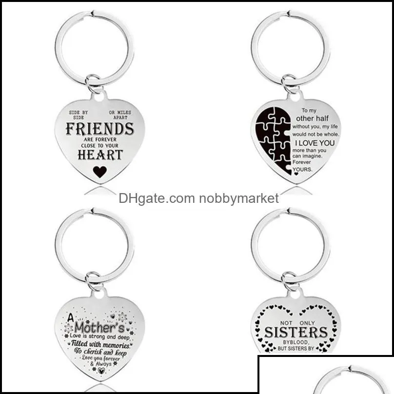 key rings jewelry fashion stainless steel lettering heart lovers mum friendship sisters sier car keychains mothers day good friend