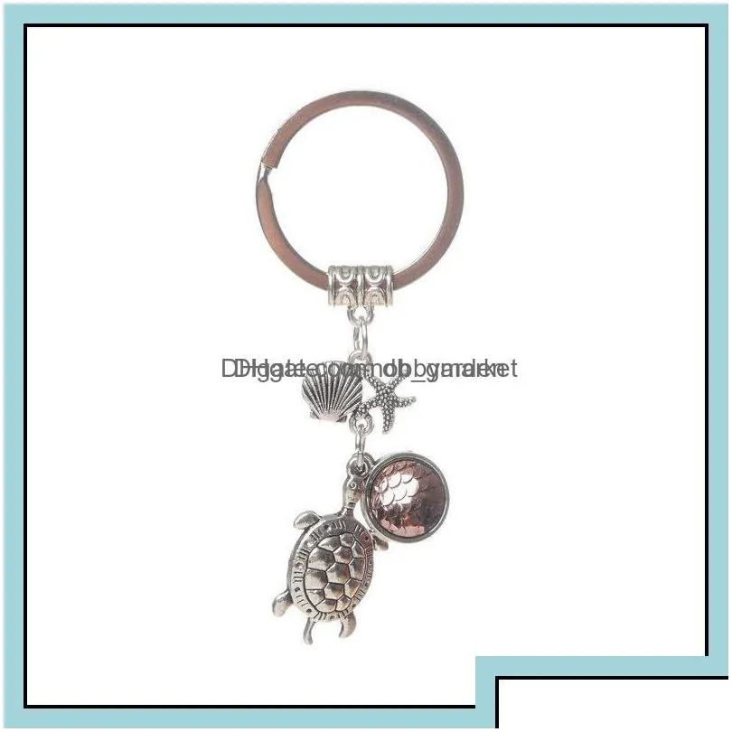 key rings jewelry animal keyrings mermaid keychains starfish shell fish scales turtle chain vintage fashion gifts for women men drop