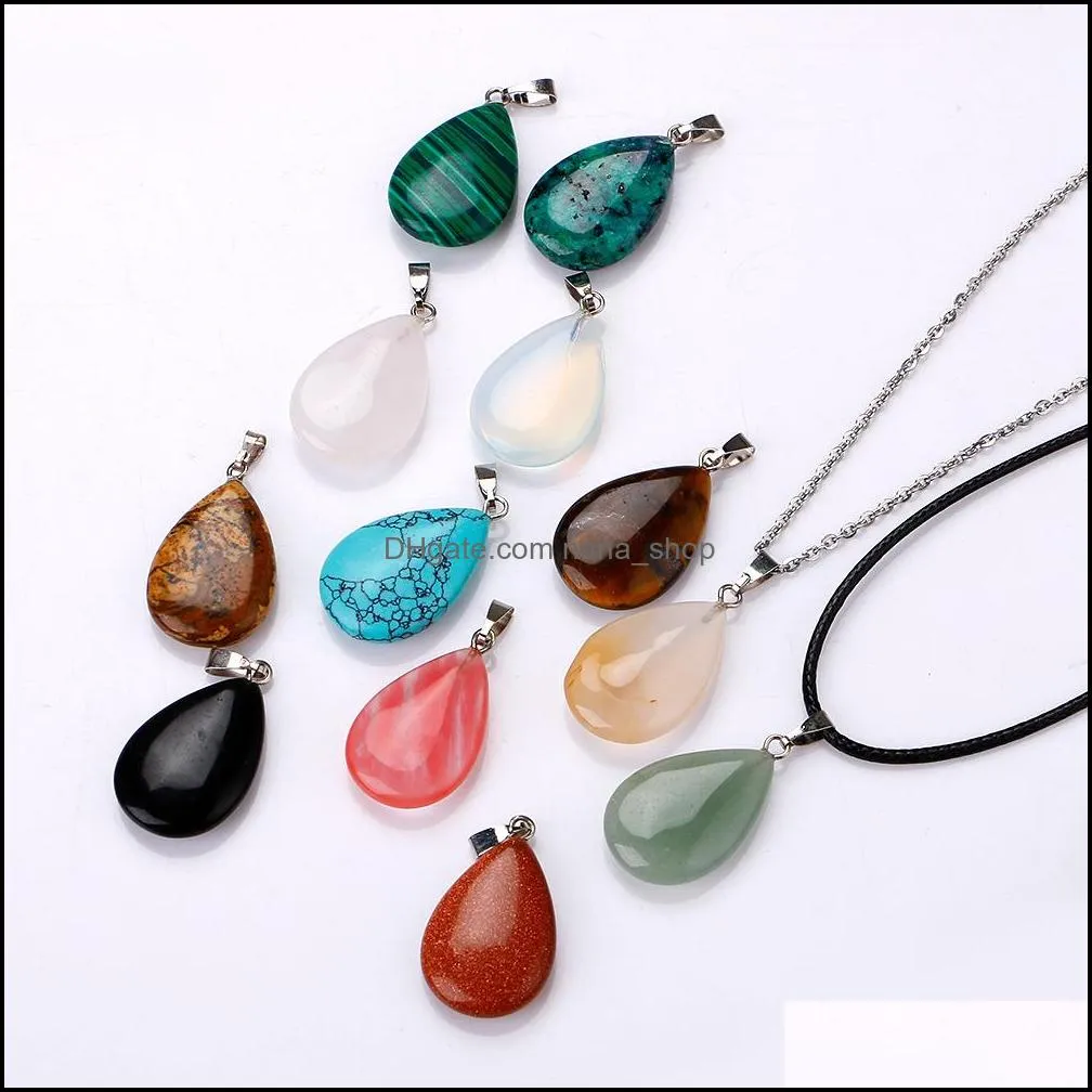 natural stone heart cross drop pendant necklace opal tigers eye pink quartz crystal chakra reiki healing pendulum necklaces for women