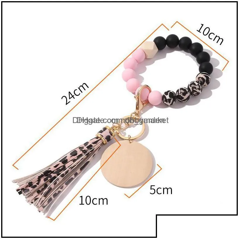 key rings jewelry 2021designer sile bead bracelet crossborder silica gel primary color wood chip wrist alloy ring drop delivery 2021
