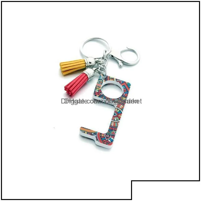 acrylic keychain tool leather tassel pendant bag charm keyring noncontact edc door opener elevator button fashion car key chain ring drop