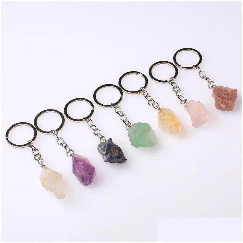 natural rough raw mineral stone key rings crystal quartzs keychain women men handbag hangle car key holder keyring jewelry