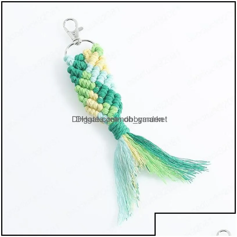 key rings jewelry boho handmade colorf rame keychain for women cotton thread weave mermaid bag aessories bijoux drop delivery 2021
