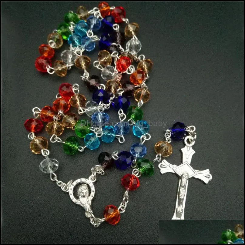 religious jesus cross pendant chain classic handmade prayer necklace crystals beads rosary necklaces jewelry dhs p246fa