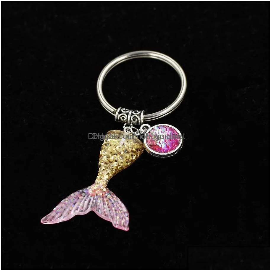 key rings jewelry fashion drusy druzy mermaid scale fishtail keychain fish shimmery chain for women lady drop delivery 2021 6tkji
