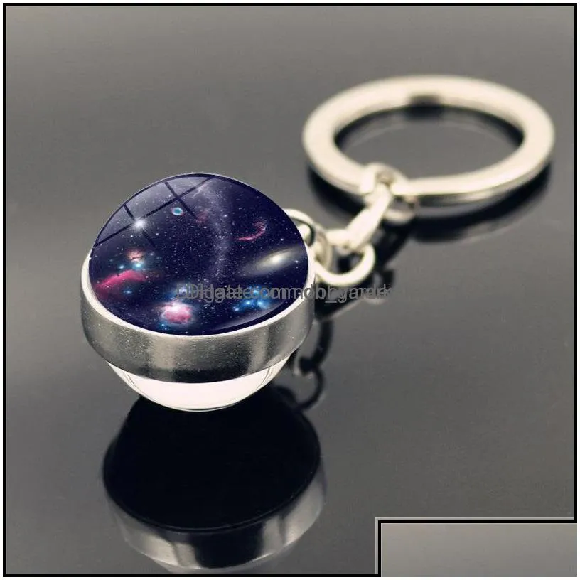 key rings jewelry double glass ball universe star keychain solar moon keyring holders bag hangs fashion gift will and sandy drop delivery