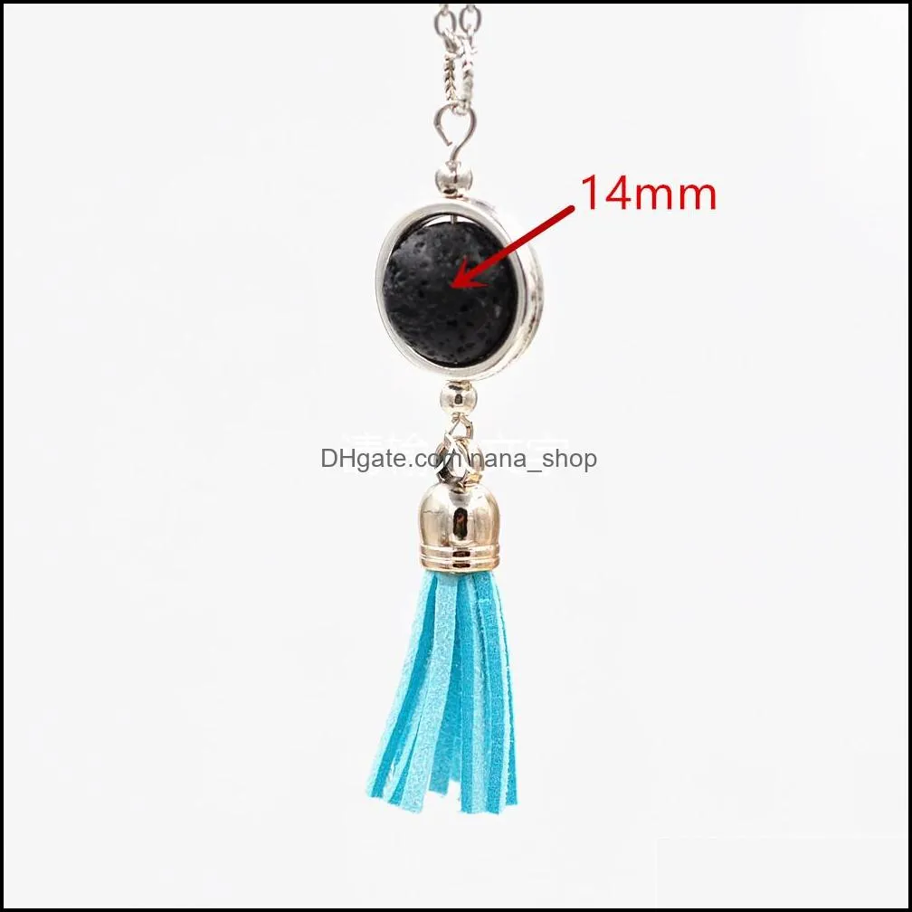 fashion 14mm lava stone tassel necklace volcanic rock aromatherapy essential oil diffuser necklace for women jewelry