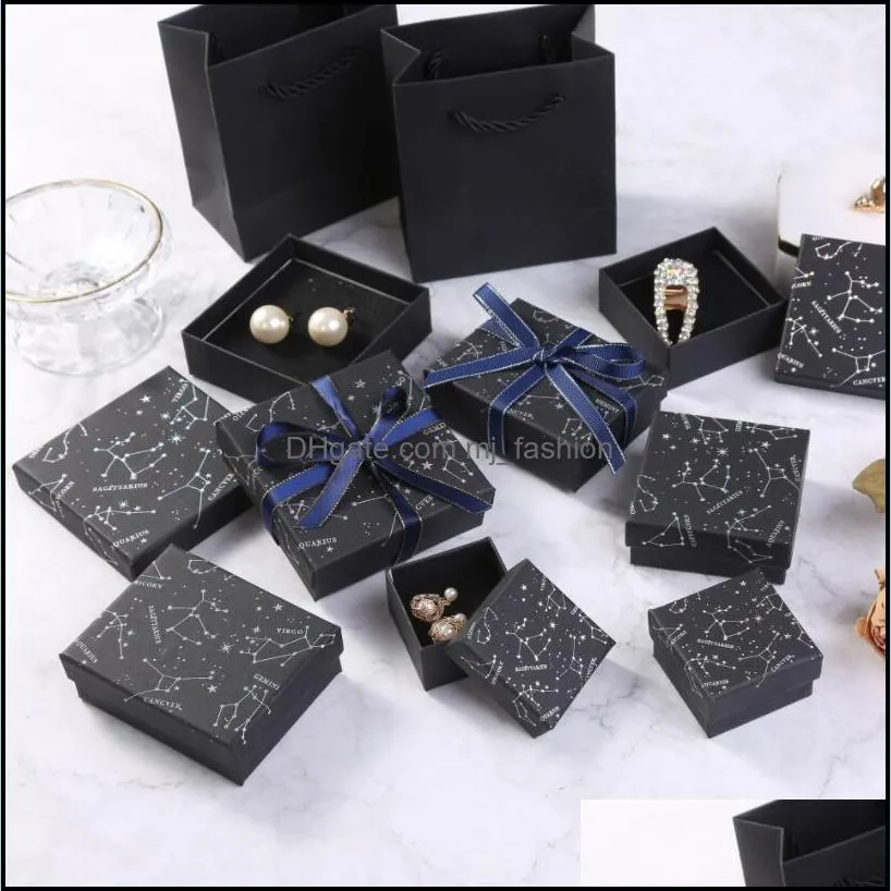 print leaves black jewelry boxes organizer storage constellation stud gift case necklace earrings ring box paper packaging container