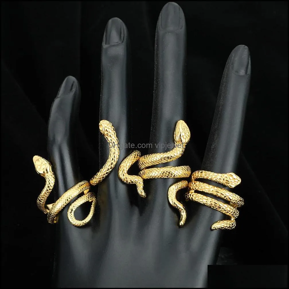 1 piece retro punk exaggerated spirit snake ring fashion personality winding animal snakeshaped gold stainless steel opening adjustable rings