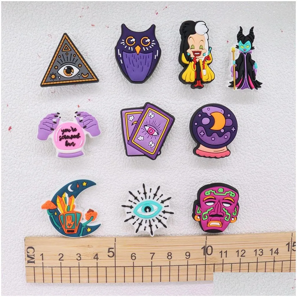 wholesale 100pcs pvc mysterious witch magic ball slippers shoe decorations woman croc buckle for charms jibbitz backpack