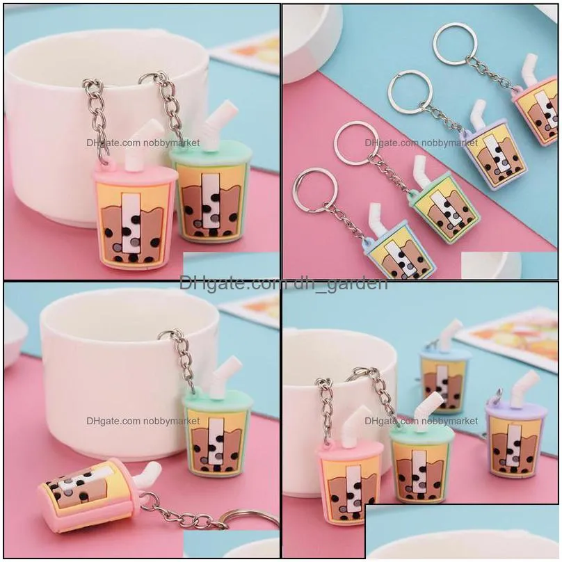 key rings jewelry fashion creative pearl milk tea keychains simation drink cartoon cute chain lovers bags pendant keyring drop delivery