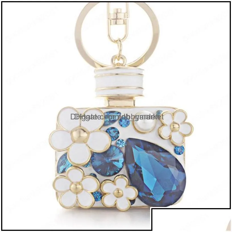 key rings jewelry lovely flower rhinestone bottle keyrings women crystal bag pendant for car chains holder drop delivery 2021 7mvkf