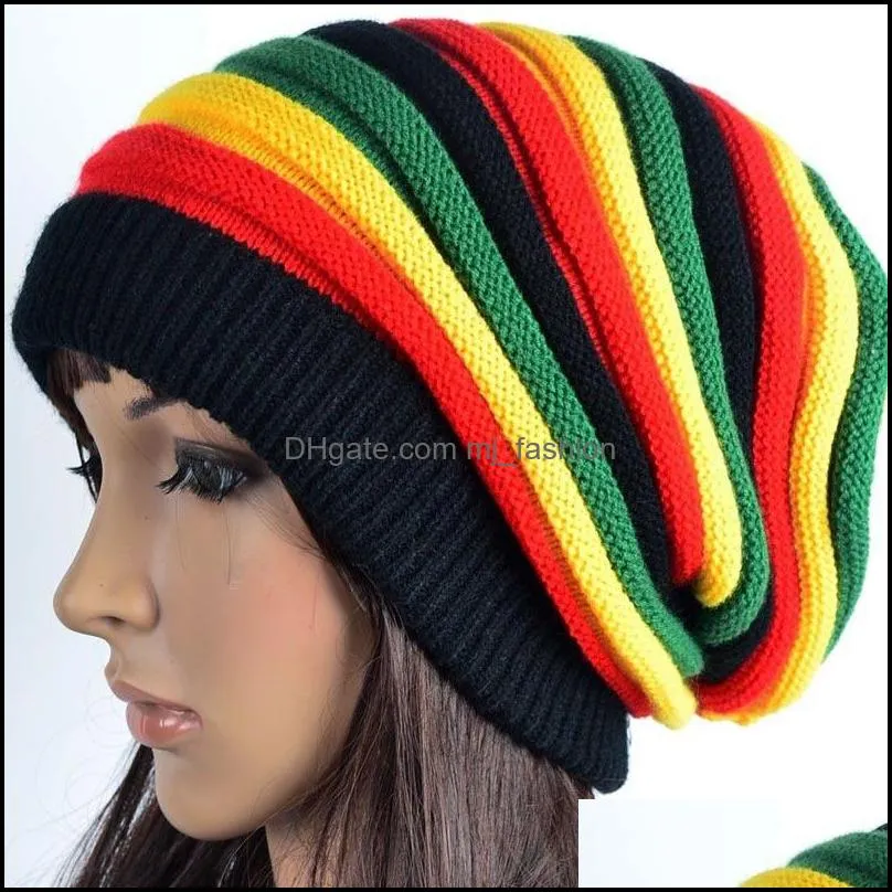 casual women crochet wavy fine stripes beanie cap rainbow skull hat europe america