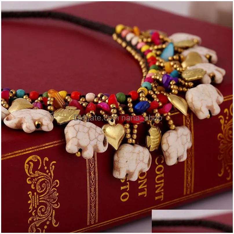 fashion jewelry handmade beaded necklace colorful elephant pendant beads choker necklaces