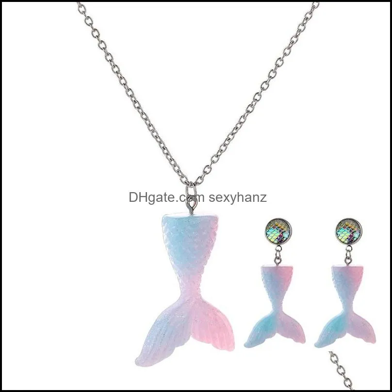 earrings necklace 2pcs fashion mermaid fish tail pendant trend wild temperament senior casual simple birthday gift accessories 36 e3