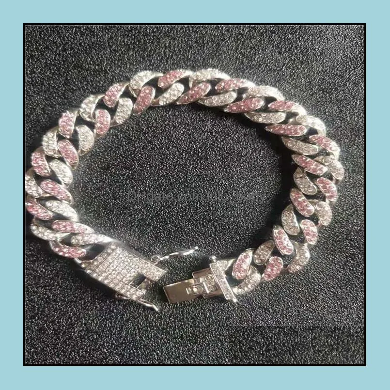 cuban link chain bracelet hip hops 12mm full rhineston bangle crystal chunky bracelets q307fz