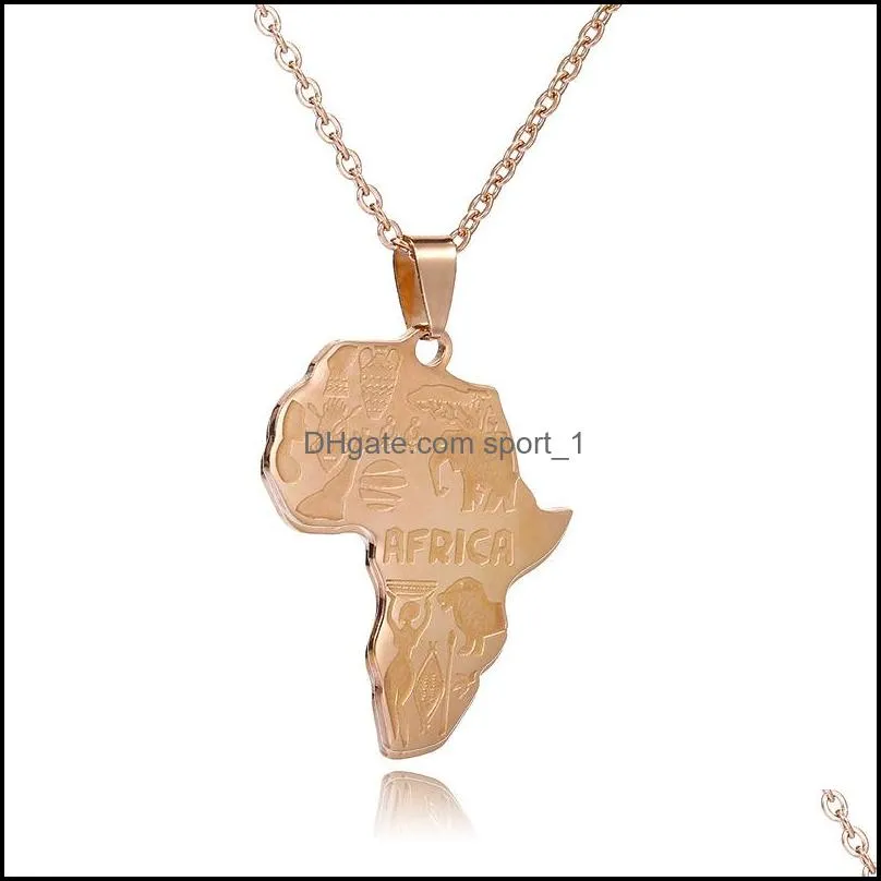 hip hop africa map necklaces stainless steel pendant elephant giraffe  animal for men women fashion jewelry gift