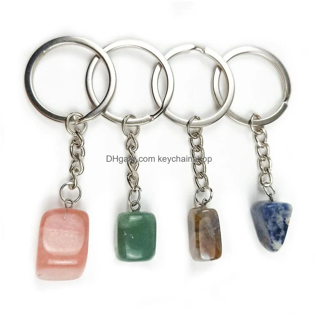 fashion irregular stone pendant key rings keychain healing pink crystal key chains accessories