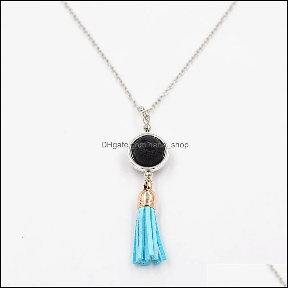 fashion 14mm lava stone tassel necklace volcanic rock aromatherapy essential oil diffuser necklace for women jewelry