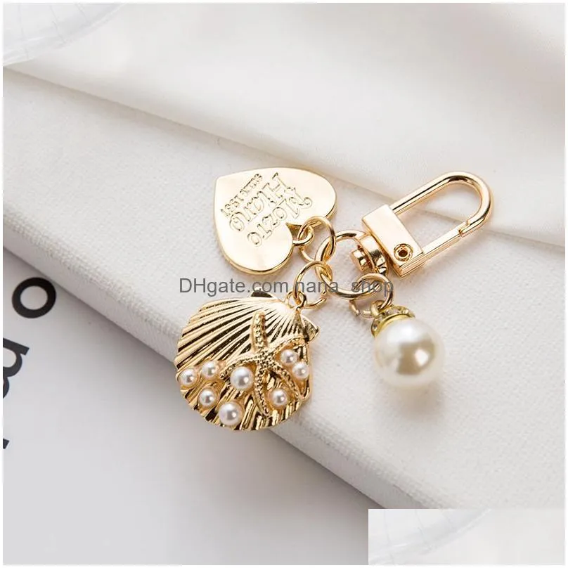 letters metal heart key rings chains cute faux pearl love hearts pendant  bag hanging keychain women girl gift