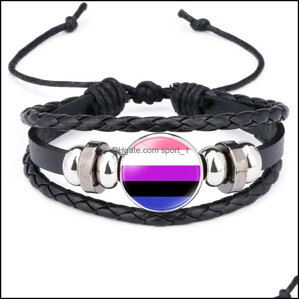 lgbt gay pride leather bracelet for women men rainbow glass cabochon charm braided rope wrap bangle wristband fashion jewelry gift