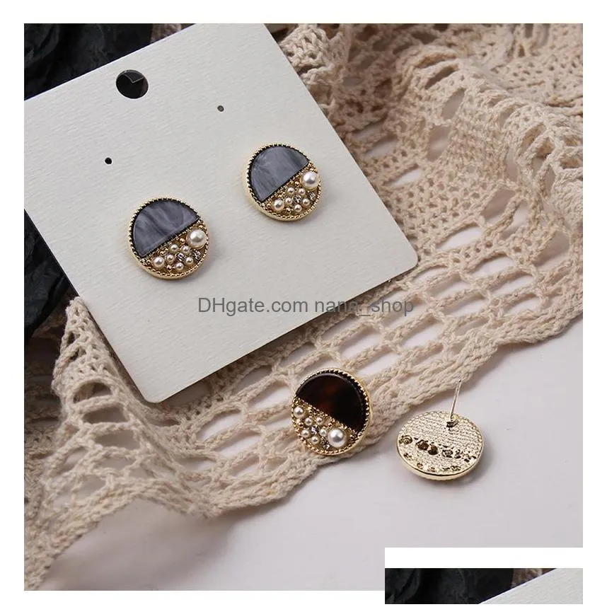 fashion jewelry retro earrings cabinet drip oil half round pearl rhisntone stud earrings