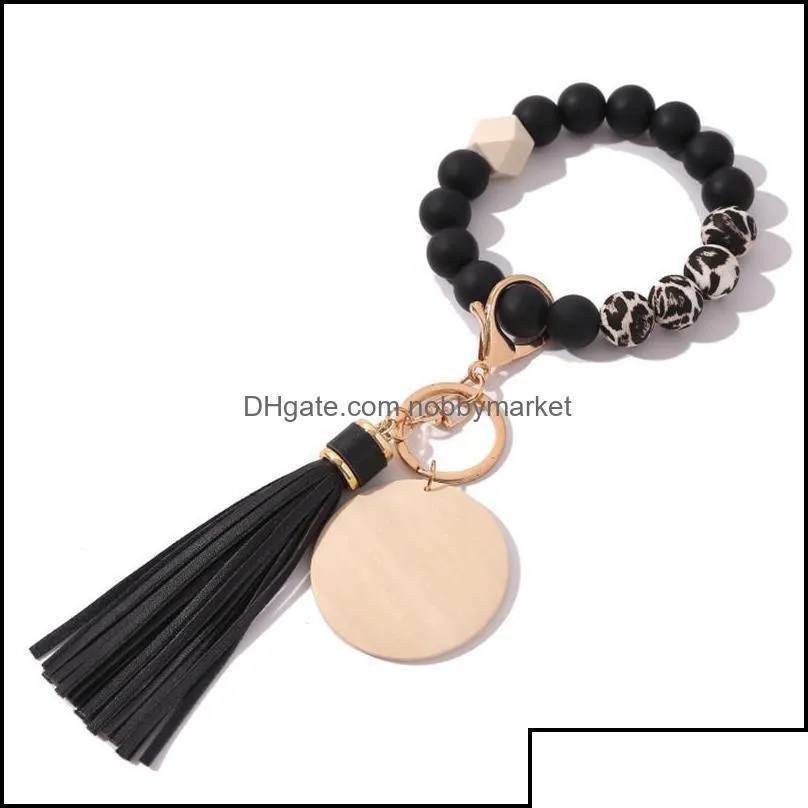 key rings jewelry 2021designer sile bead bracelet crossborder silica gel primary color wood chip wrist alloy ring drop delivery 2021