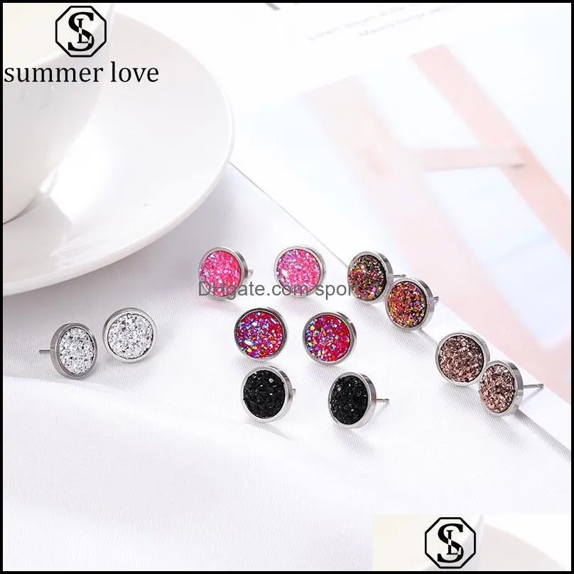  arrival stainless steel round stud earrings for women girls multi color resin elegant earring valentines day jewelry giftz