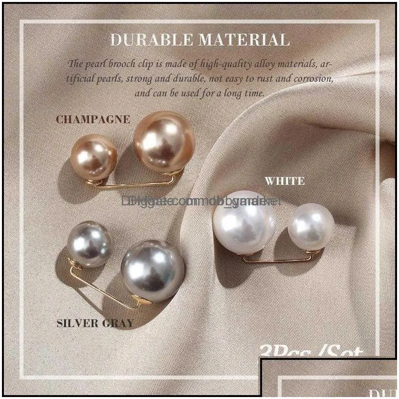 pins brooches jewelry 3pcs/set double pearl pins for women safety pin brooch female clothes accessories simated knit shirt h1018 drop